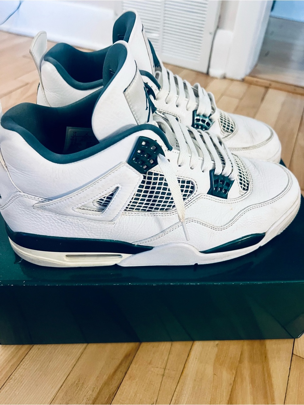 Jordan White and Dark Green Retro Basketball Sneakers